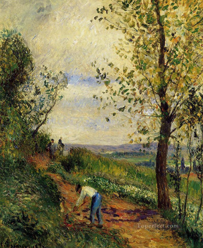 landscape with a man digging 1877 Camille Pissarro Oil Paintings